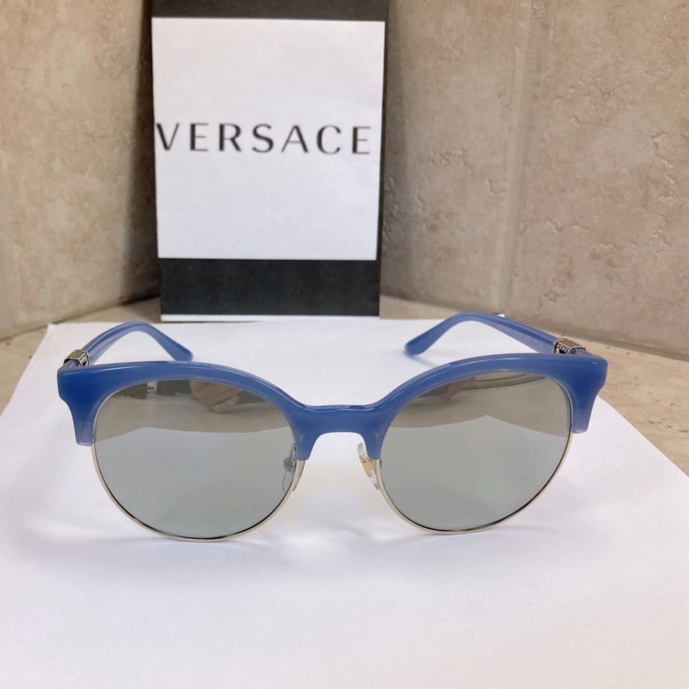New Versace Blue Gold Crystals Sunglasses MOD4326B 52276V